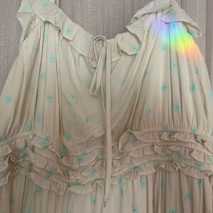 Torrid shirted bodice cream and blue Daisy midi dress